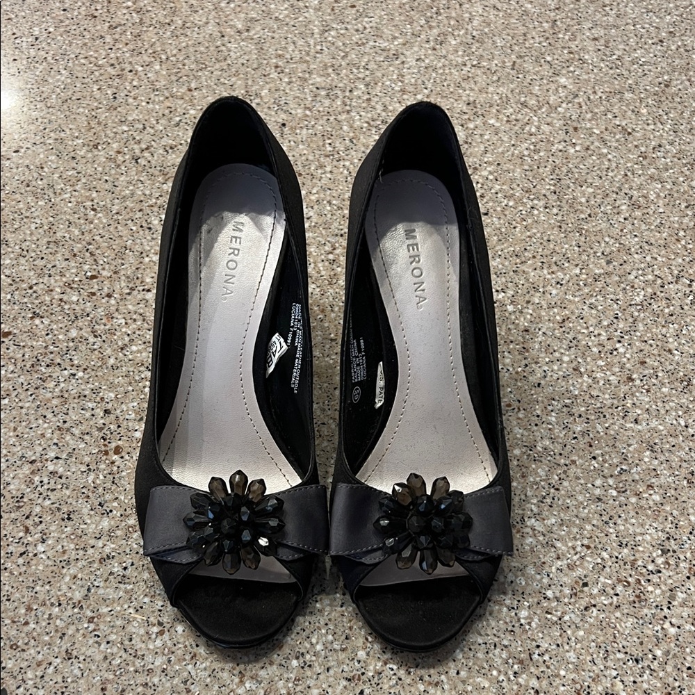 Merona Black Heels with Floral Detail